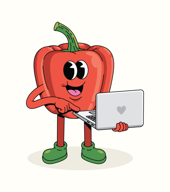 铃铛辣椒笔记本电脑角色，时髦的卡通插画图片下载