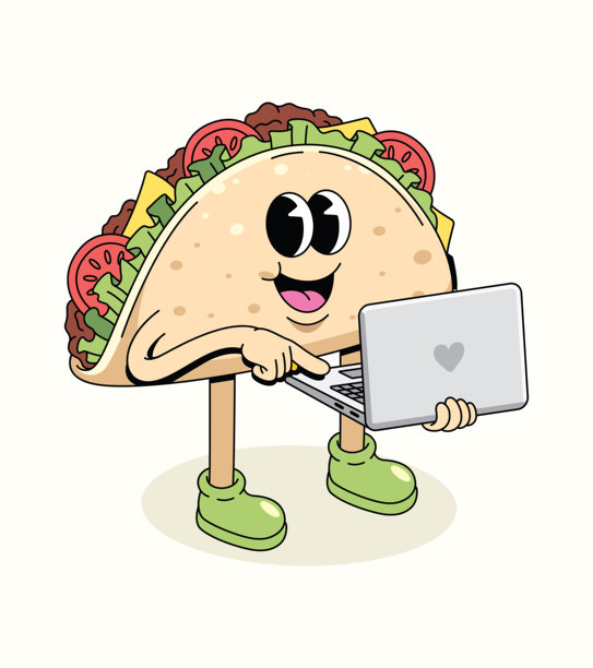 玉米饼笔记本电脑角色，时髦的卡通插画图片下载