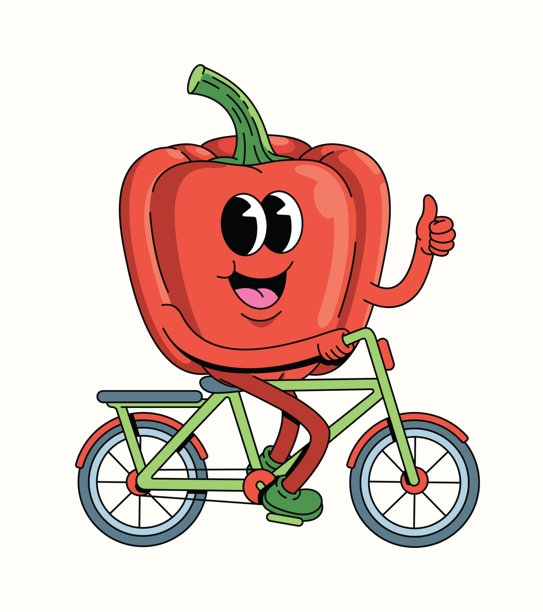 铃铛辣椒自行车卡通人物，时髦的卡通插画图片下载