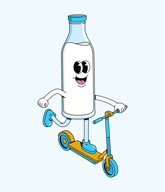 奶瓶滑板车卡通人物 潮流插画图片下载