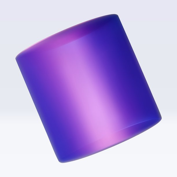 3D 虹彩全息投影圆柱体，桶形。渲染几何图形，采用紫色、粉色、蓝色。矢量插画，孤立在白色背景上，用于设计项目、产品展示、演示、广告。图片下载