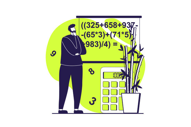 思维模式概念网站设计扁平化人物。男人拥有分析、逻辑和结构化思维，解决数学问题并进行科学研究。矢量插画。图片下载