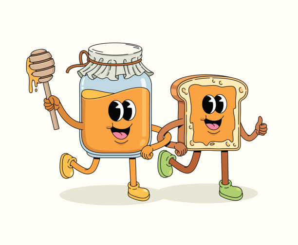 蜂蜜和面包的卡通人物，复古插画图片下载