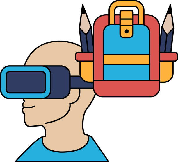 戴着VR头显的男人，头顶上背着背包图片下载