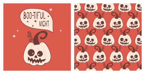 可爱的秋季图案 - 有趣的南瓜万圣节插画图片下载