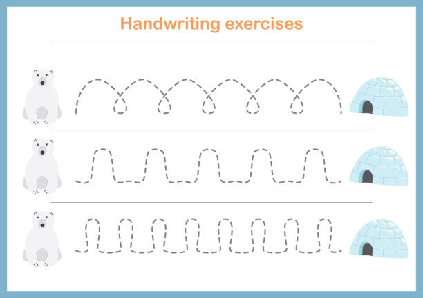 基础书写练习。儿童描线练习册。学前班手写练习。矢量插画。A4 - 可打印格式图片下载