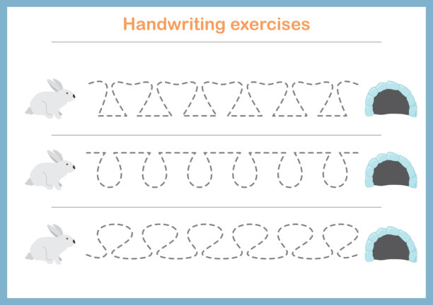 基础书写练习。儿童描线工作纸。学前班手写练习。矢量插画。A4 - 可打印格式图片下载