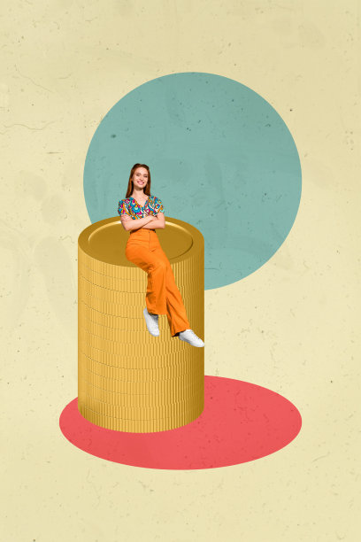 横幅流行当代照片拼贴，快乐的商业伙伴，女孩，男孩，站立，美元硬币，资本，美元货币，收入，利润图片下载