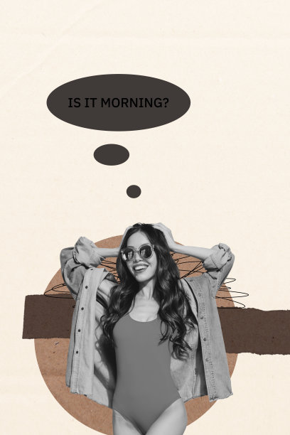 有想法的女孩和男孩的潮流艺术创意垂直照片拼贴，思考，决定，是早上吗？问题，疲惫，气泡，说话图片下载