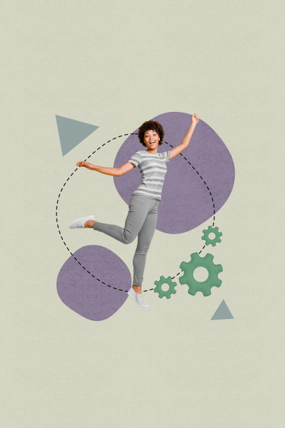 快乐的商界女性和商界男士收到齿轮发展统计数据进展的素描横幅三维垂直照片拼贴图片下载