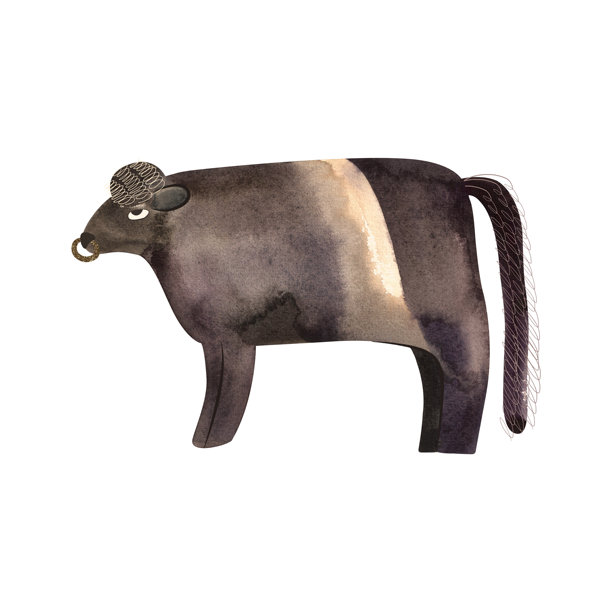 佩特格洛威（Belted Galloway）是苏格兰传统的肉牛品种。可以是奶牛或公牛。适用于包装、儿童读物和百科全书的角色。复古风格的水彩插画，孤立的剪贴画。图片下载