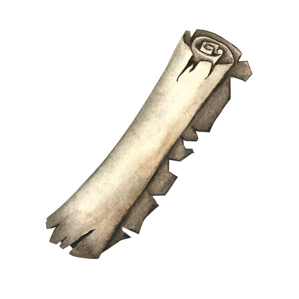 古老的卷轴，手绘水彩插画，彩色图像，孤立。适用于儿童游戏、贴纸、卡片、海报、横幅、包装等。图片下载