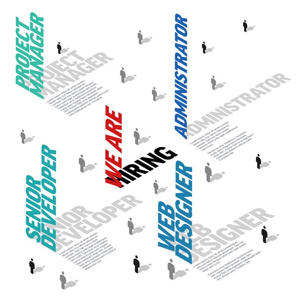 招聘信息，包含职位名称和人物插画，采用等距视角图片下载