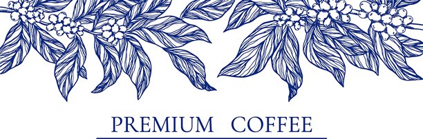 矢量咖啡植物枝叶、花朵和浆果的优雅风格的图样，采用“特瓦伊-德-朱伊”风格。非常适合咖啡店装饰、包装、广告和高端品牌设计。图片下载