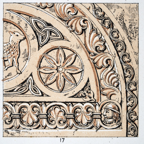 装饰艺术史，拜占庭装饰，门细节，穆拉德修道院，复古插画图片下载