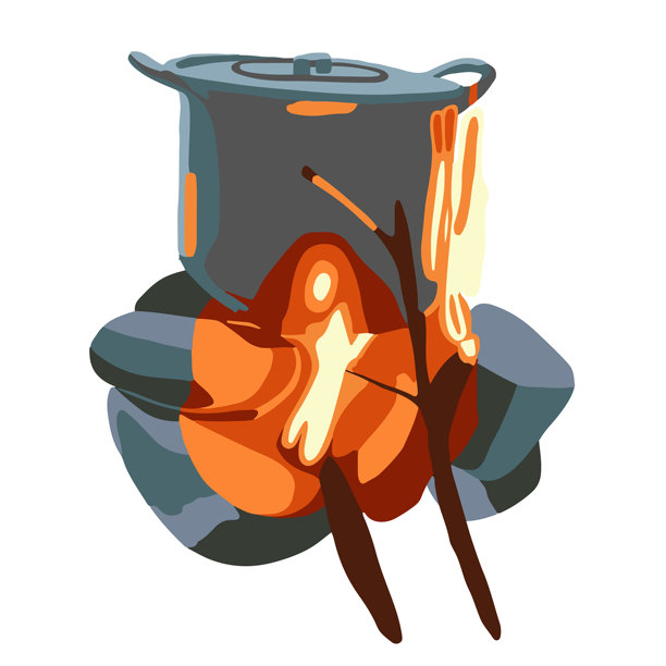 矢量孤立的火上烹饪食物的插画。图片下载