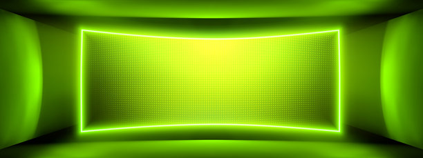 RGB像素图案和LCD屏幕纹理的绿色LED面板墙。用于娱乐背景的数字网格效果或视频渐变辉光。用于科技版面的抽象电子光边框。图片下载