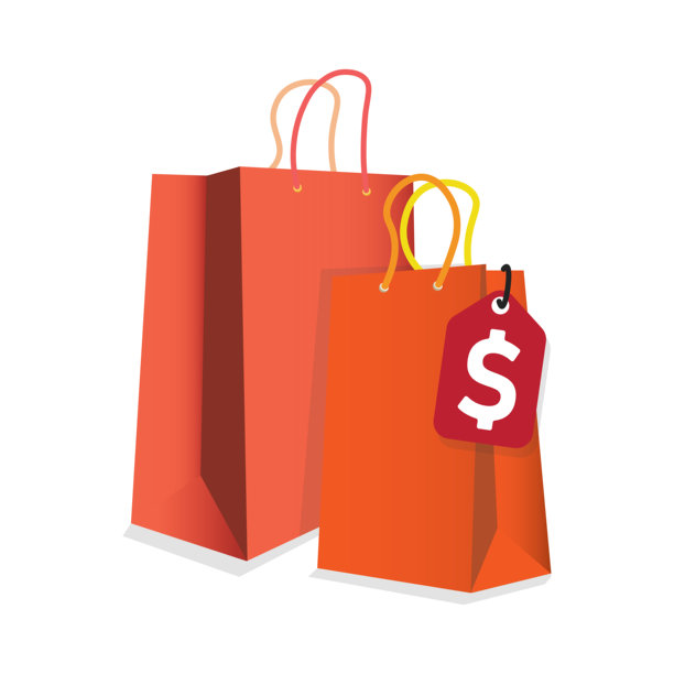 孤立的购物袋插画，带有悬挂的折扣标签，非常适合用于促销、黑五或假日优惠。图片下载