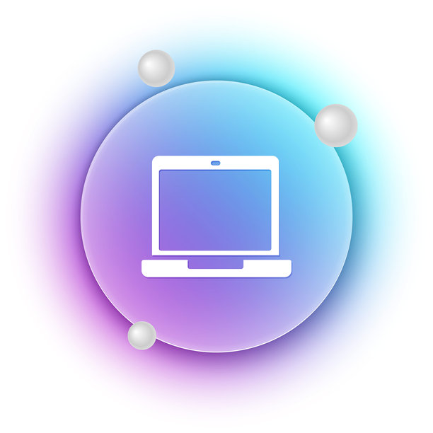 白色笔记本电脑图标，孤立在白色背景上。带有空白屏幕标志的电脑笔记本。蓝色和紫色渐变圆圈背景。矢量图图片下载