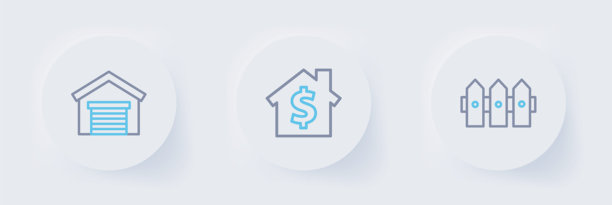 花园围栏木制，房屋带美元符号和车库图标。矢量图图片下载