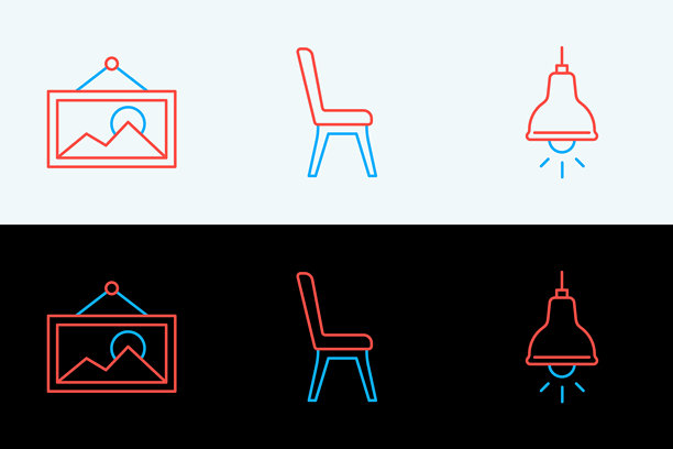 吊灯、图片和椅子图标的线条集合。矢量图图片下载