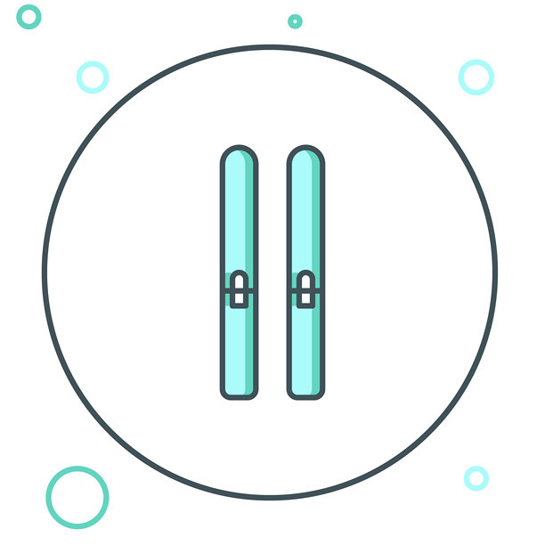 滑雪板和雪杖图标，孤立在白色背景上。极限运动。滑雪装备。冬季运动图标。多彩轮廓概念。矢量图图片下载