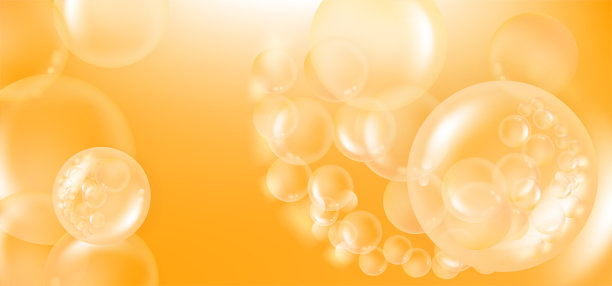 透明质酸和烟酰胺护发护肤解决方案广告，金色胶原蛋白精华滴管，配以化妆品广告背景，插画矢量图，可供使用。图片下载