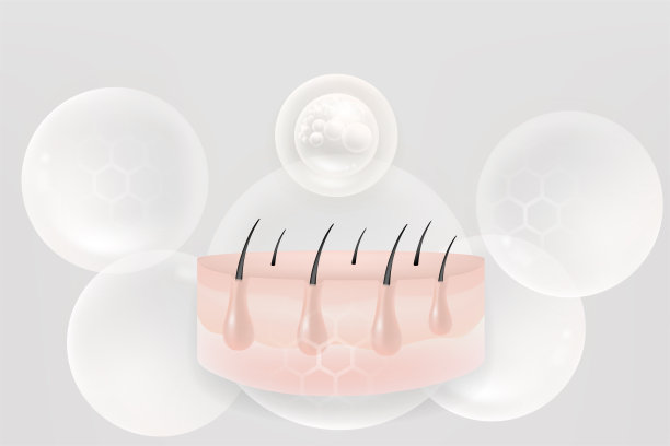 透明质酸和烟酰胺护发护肤精华广告，白色胶原蛋白精华滴入皮肤细胞，背景为化妆品广告，可供使用，插画矢量图。图片下载