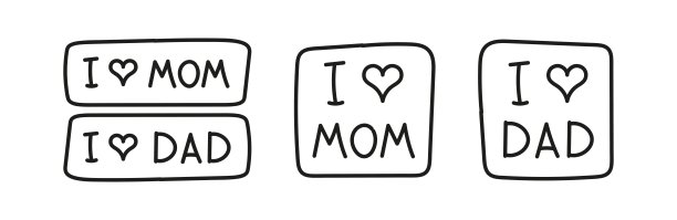 我爱妈妈，我爱爸爸矢量素材。儿童绘画情人节涂鸦合集。图片下载