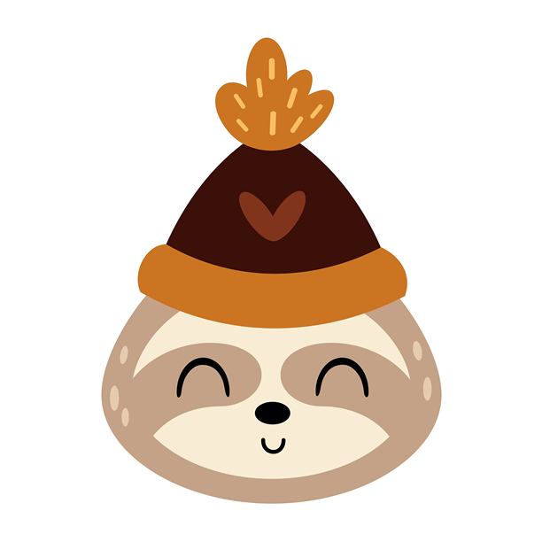 冬季树懒熊脸部剪贴画。可爱的冬季角色。平板风格的手绘矢量插画图片下载