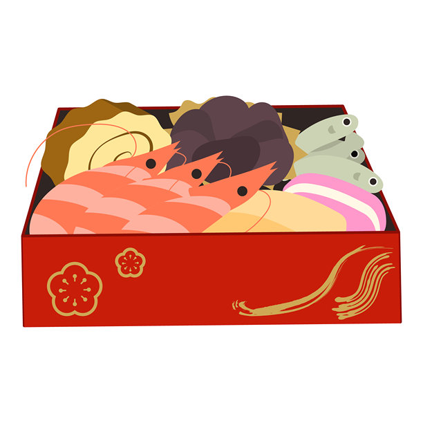 日式御节料理新年便当盒插画，包含传统菜肴图片下载