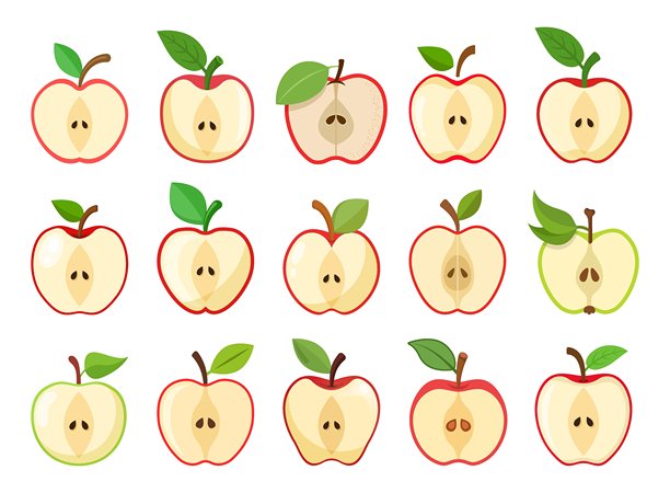 扁平风格的苹果切片水果图标集。健康的甜点矢量图，背景已隔离。新鲜食物标志，商业概念。图片下载
