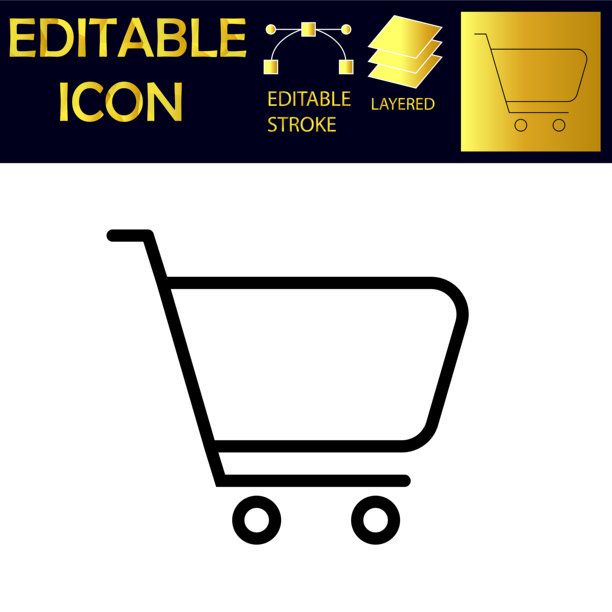 购物车线条图标。可编辑描边，用于电子商务、UI和应用程序设计的矢量图——插画素材图片下载