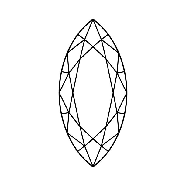 侯爵形切割钻石平面图标。简约细线条设计图。明亮侯爵切割。钻石俯视。用于珠宝设计、品牌、包装、标志、网页、应用程序的贵石轮廓图标。图片下载