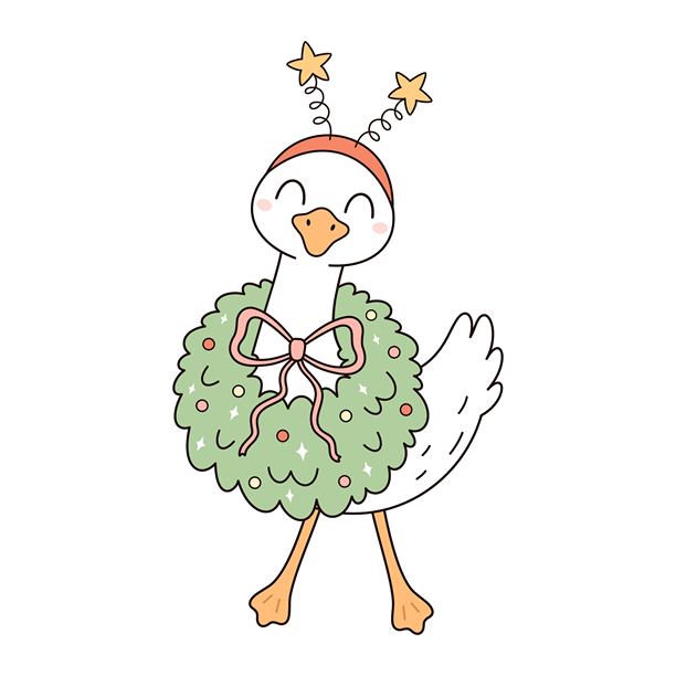 搞笑圣诞鹅插画。只是一个快乐的鹅表情包设计。矢量风格的卡通节日圣诞角色图片下载