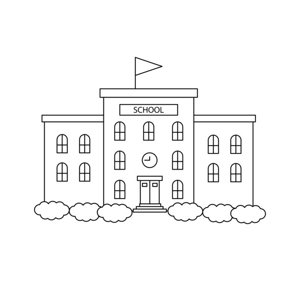 学校建筑线条艺术矢量插画，学术建筑，极简轮廓风格，用于教育、学习、知识、教室、学习、学生和机构设计概念图片下载