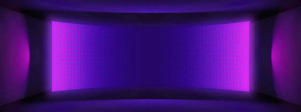舞台用的紫色LED液晶面板，具有RGB点状SMD纹理。用于屏幕和灯光背景的数字图案，带有电视视频显示。带蓝色网格的显示器。图片下载