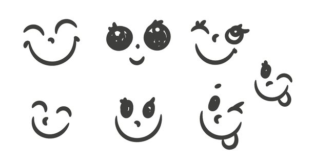 一套俏皮的手绘笑脸图标。有趣的表情符号，适用于贴纸、装饰、品牌设计、儿童项目和创意设计。图片下载
