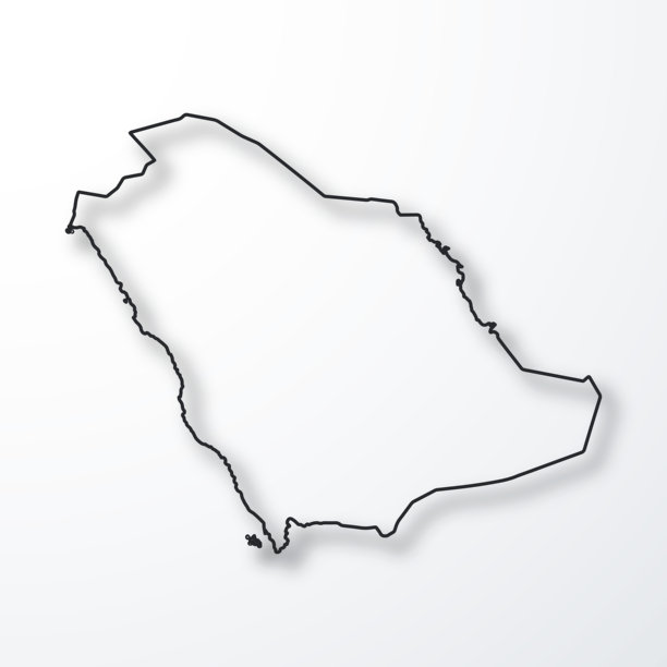 沙特阿拉伯地图 - 白色背景上的黑色轮廓阴影图片下载