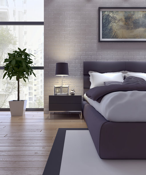 现代明亮的卧室室内3D渲染插画电脑生成图像图片下载