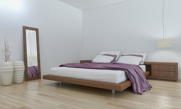 现代明亮的卧室室内3D渲染插画电脑生成图像图片下载