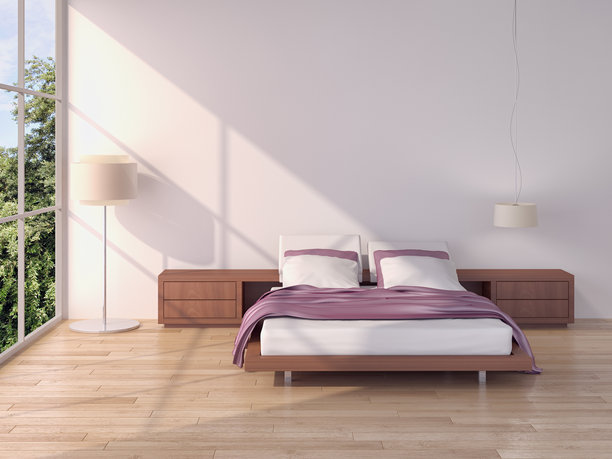 现代明亮的卧室室内3D渲染插画计算机生成图像图片下载