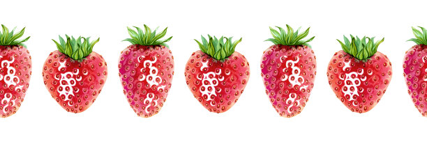 甜美草莓的美丽无缝边框。明亮多汁的浆果图案。用于果酱、橘子酱、化妆品以及仅仅为了夏日感觉的无尽横幅模板。水彩插画。图片下载