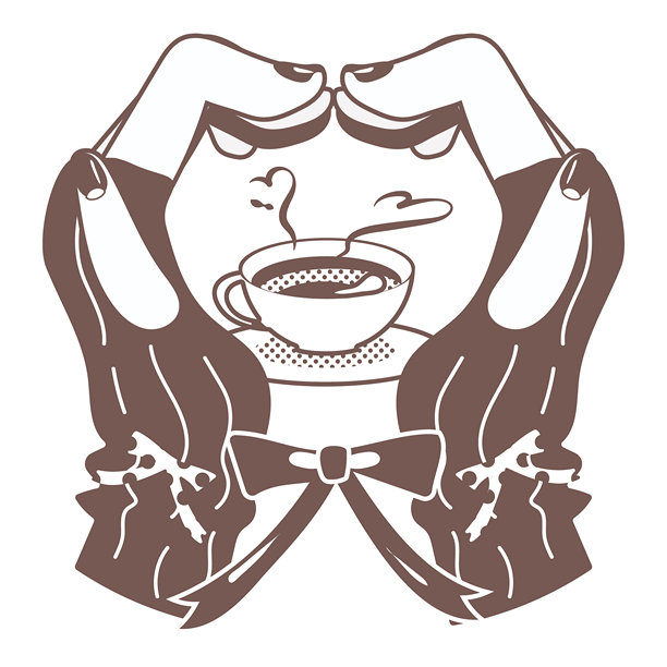 咖啡杯与比心图案的棕色插画图片下载