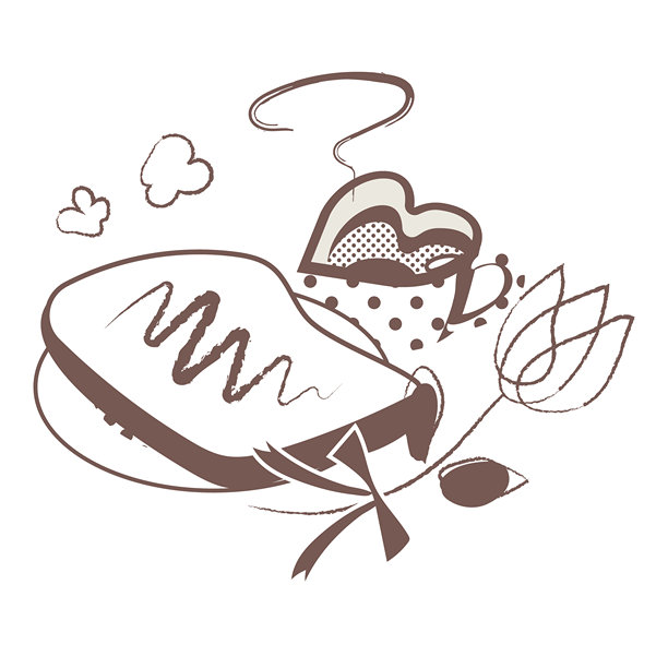 带有花卉棕色插画的咖啡杯和吐司图片下载