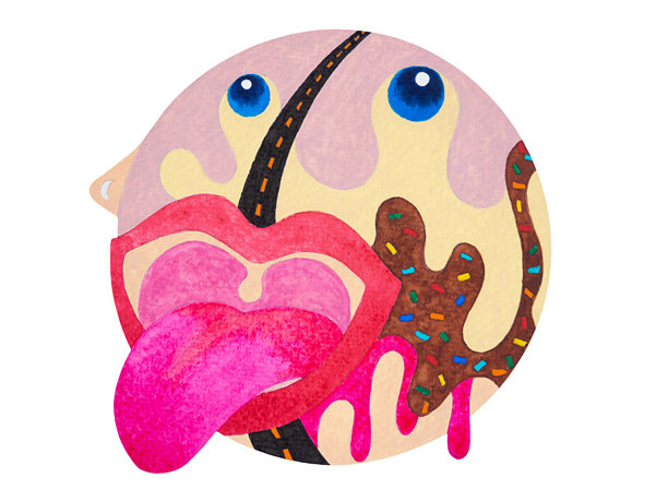 快乐心情幸福面孔心理健康治愈精神积极喜悦象征心理学疗法艺术设计插画水彩画卡通巧克力草莓蛋糕甜点表情图片下载