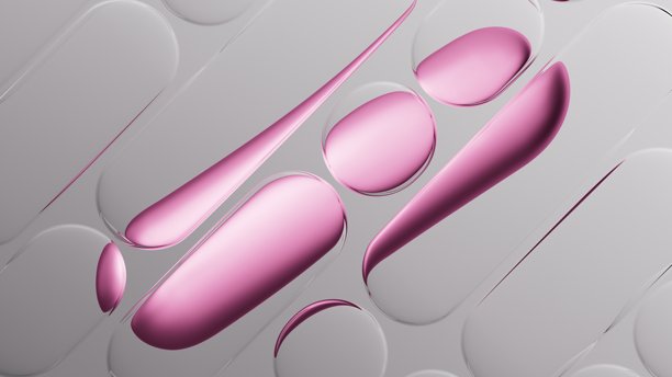 柔和的粉色半透明气泡在干净的粉彩色背景上，带有柔和的反射效果。3D渲染插画。图片下载