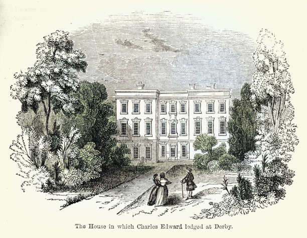 格鲁吉亚建筑，邦妮王子查理在德比的住所，英国历史，18世纪，复古插画图片下载