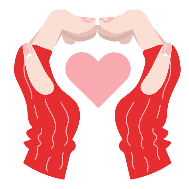 红色针织袖手比心，粉色心形插画图片下载