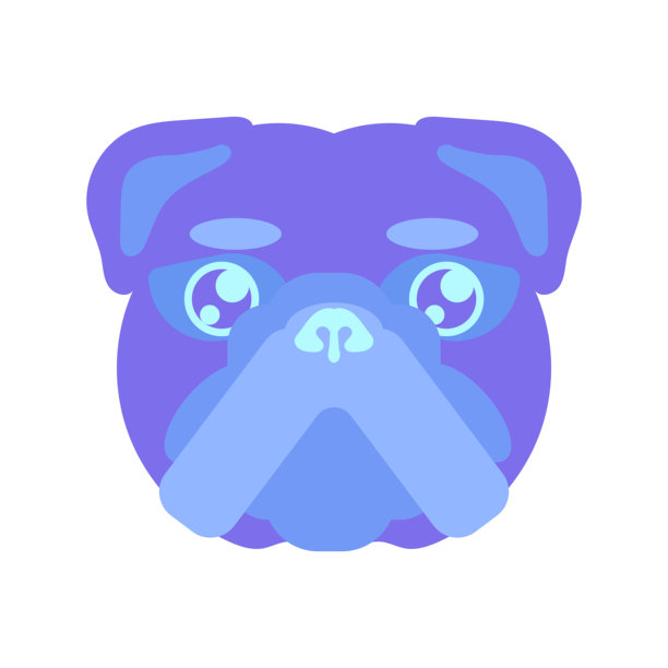 一只可爱的卡通斗牛犬头部的鲜艳矢量插画图片下载